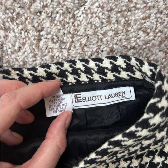 Vintage Elliott Lauren Black White Houndstooth Pencil Skirt Wool Blend Formal - Picture 3 of 7
